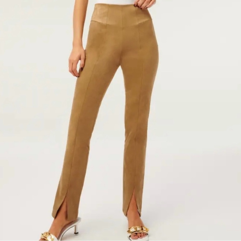 Good American Boss Split Hem Faux Suede Warm Caramel Pants Sz 3
